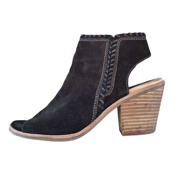 Sofft Leather Whipstitched Peep-Toe Booties Maleigha Black Suede 9.5 Comfort - Picture 10 of 15